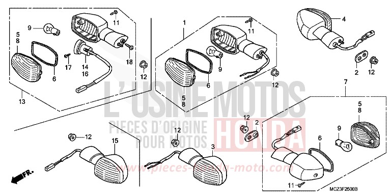 BLINKER (E/ED/EK/F/G/H/KO) von Hornet 900 CANDY TAHITIAN BLUE (PB215) von 2002